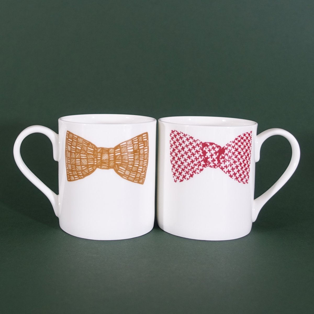 Image of Original Bow tie Mug - Set Of Two (Pink & Mustard Double Print)