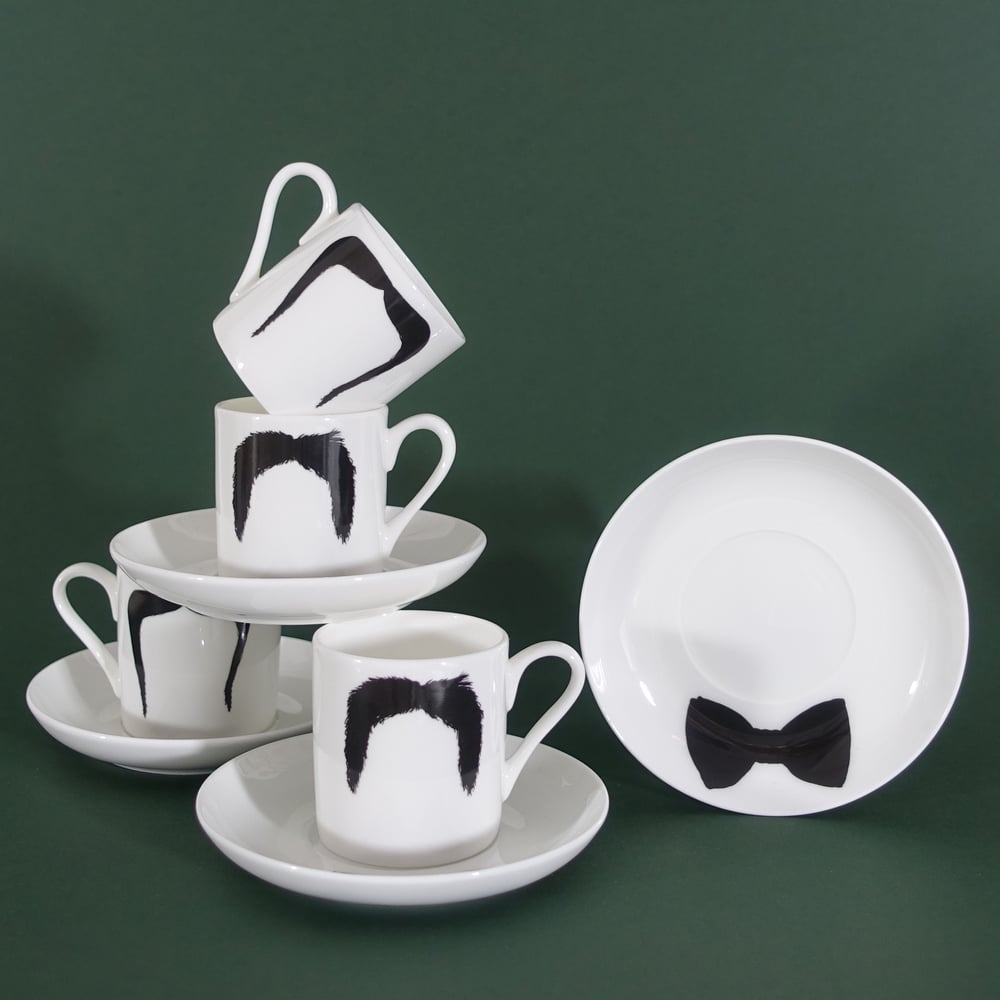 Image of Fu Manchu & Magnum P.I. Moustache Mug Moustache Espresso Cup & Saucer - Set Of 4