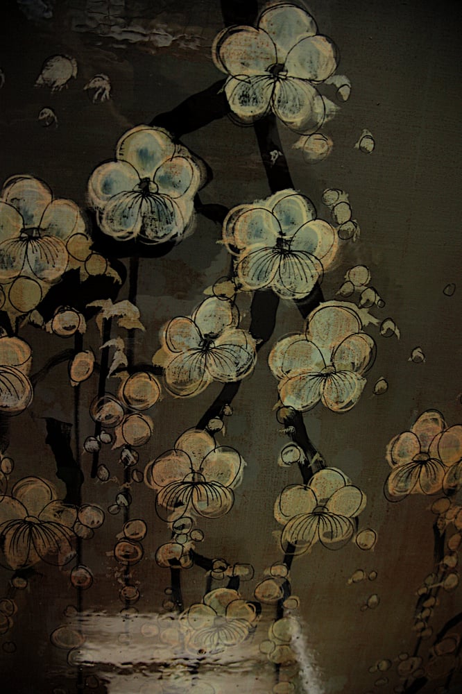 Image of Original Canvas - Blossoms on Grey/Pale Blue/Violet - 36" x 60"