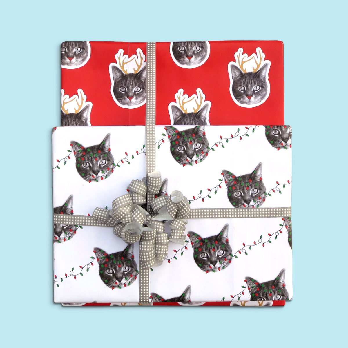 Fancy Seeing You Here Gee Whiskers Series Holiday Wrapping Paper Cat Gift Wrap Cat A Lope Cat With Antlers