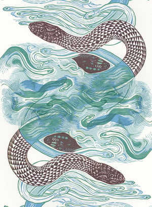 "Sky Snakes B" Linoleum Relief Print