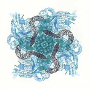 "Sky Snakes D" Linoleum Relief Print