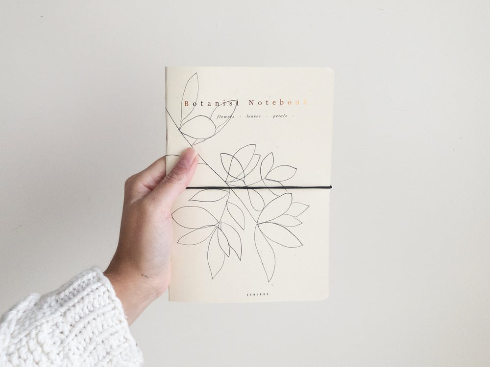 Image of The Botanist Notebook, pressed flowers, leaves and plants, botanical journal, field notes