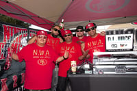 Image 2 of N.W.A. "Niners With Attitude" Red T-Shirt, Gold Letters