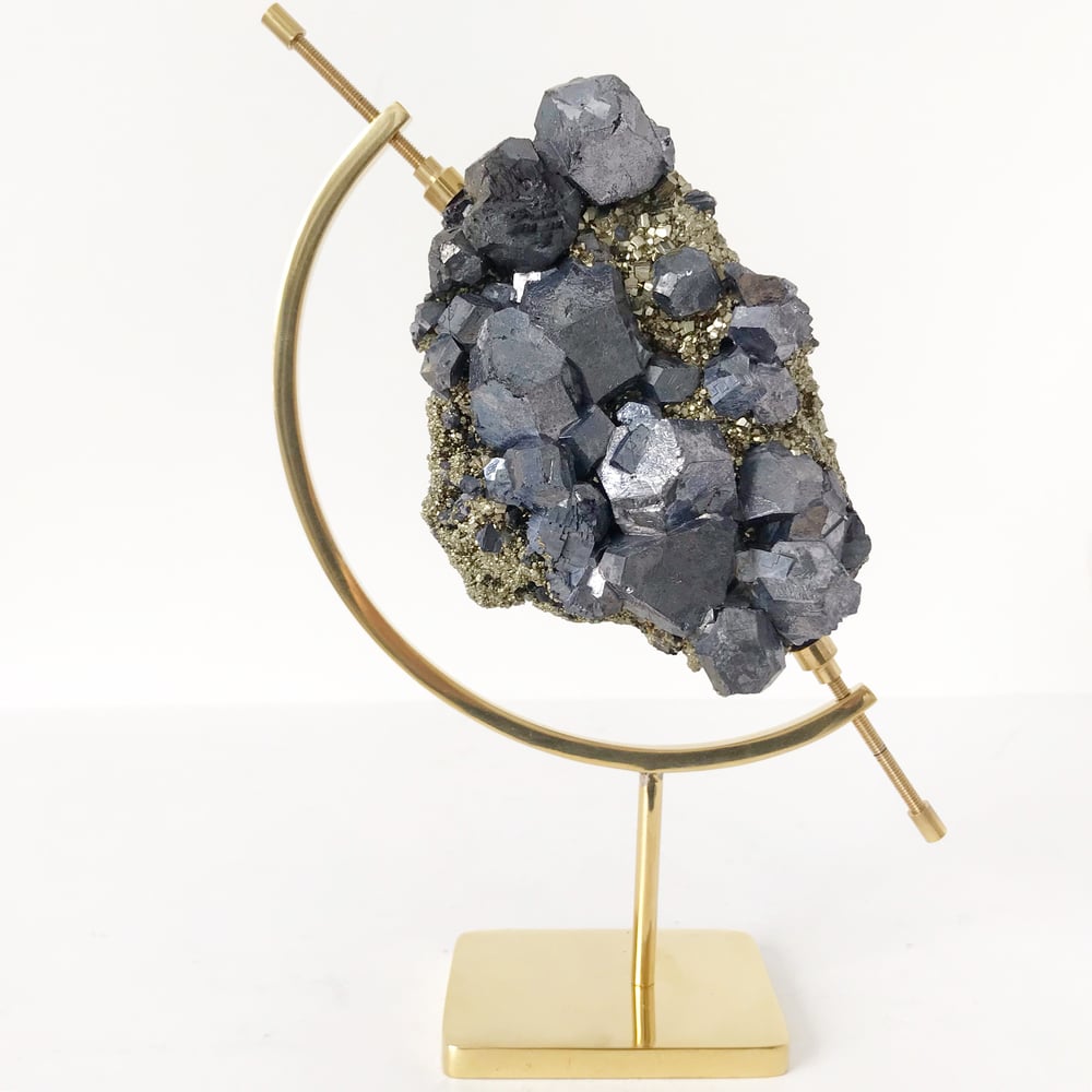 Image of Galena and Pyrite no.16 + Brass Arc Stand