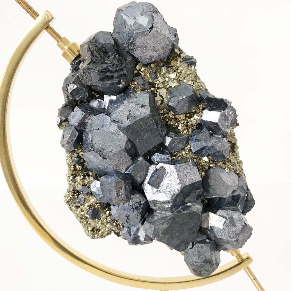 Image of Galena and Pyrite no.16 + Brass Arc Stand