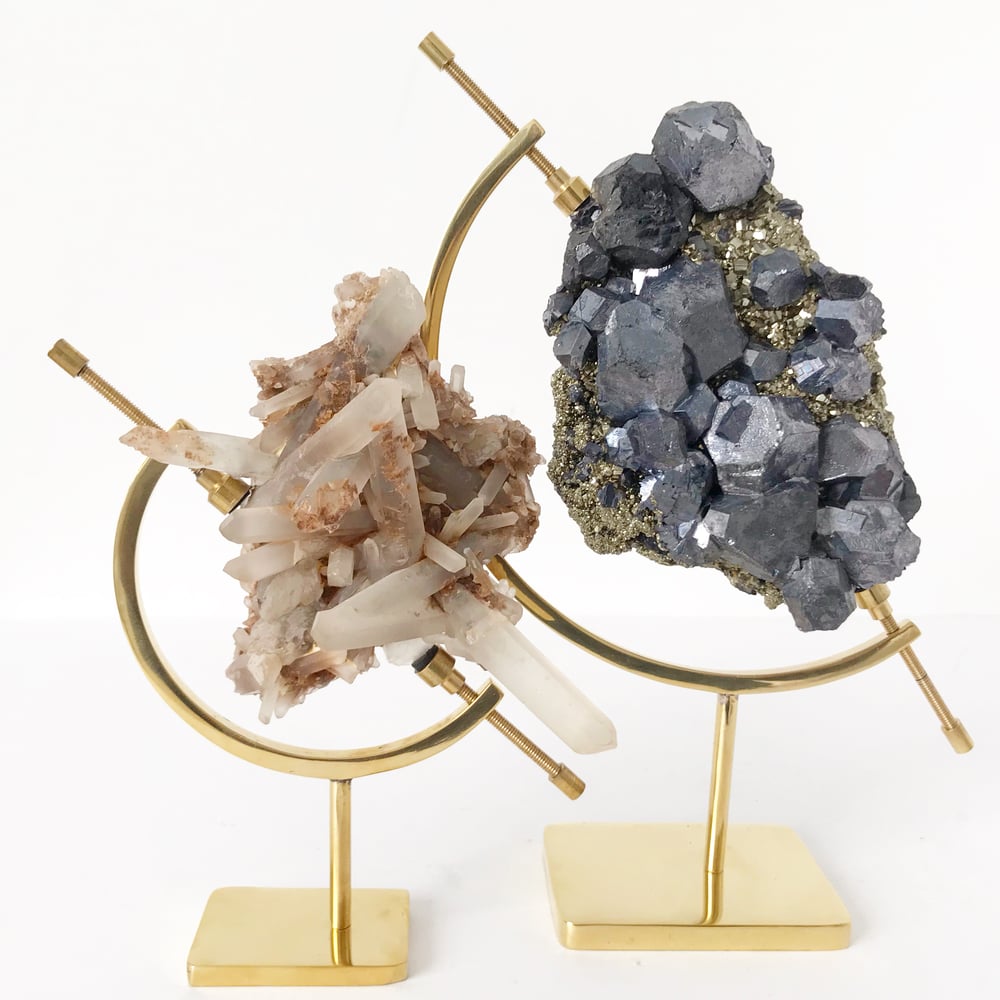 Image of Galena and Pyrite no.16 + Brass Arc Stand