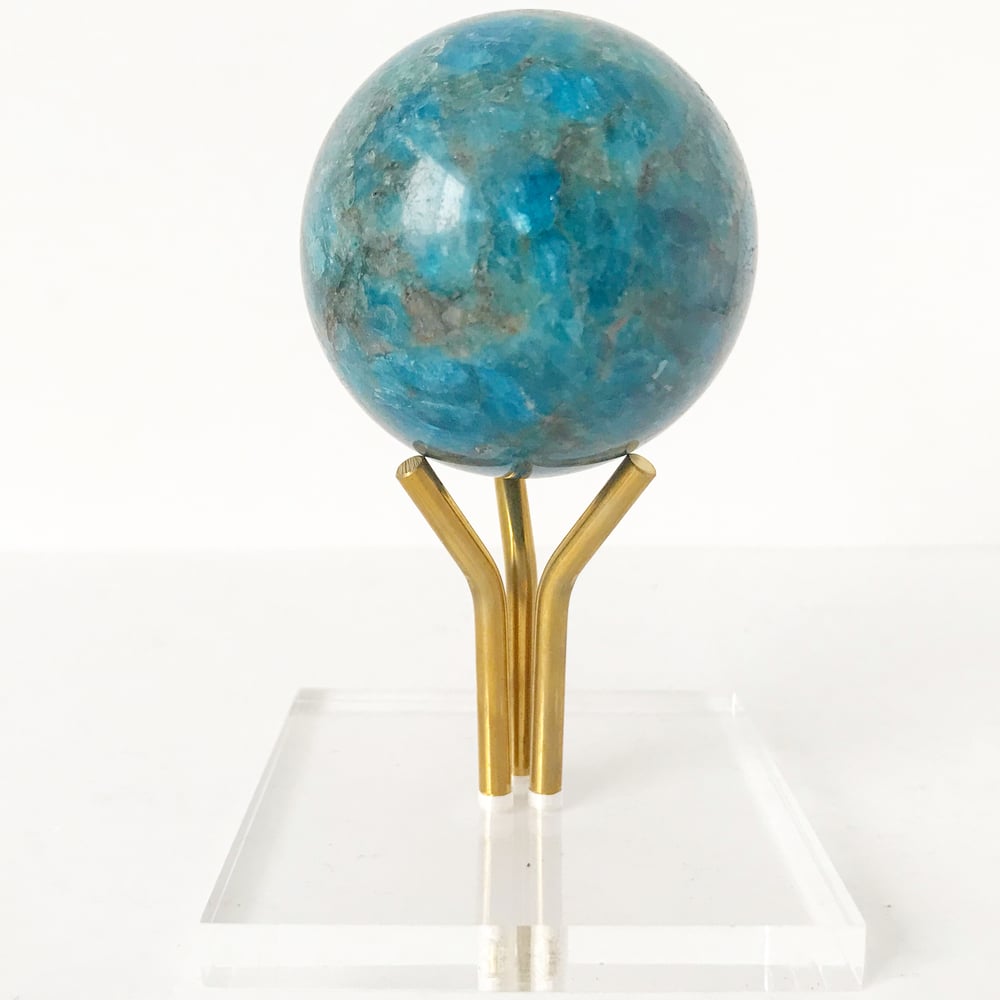 Image of Polished Apatite Sphere no.01 + Lucite and Brass Stand