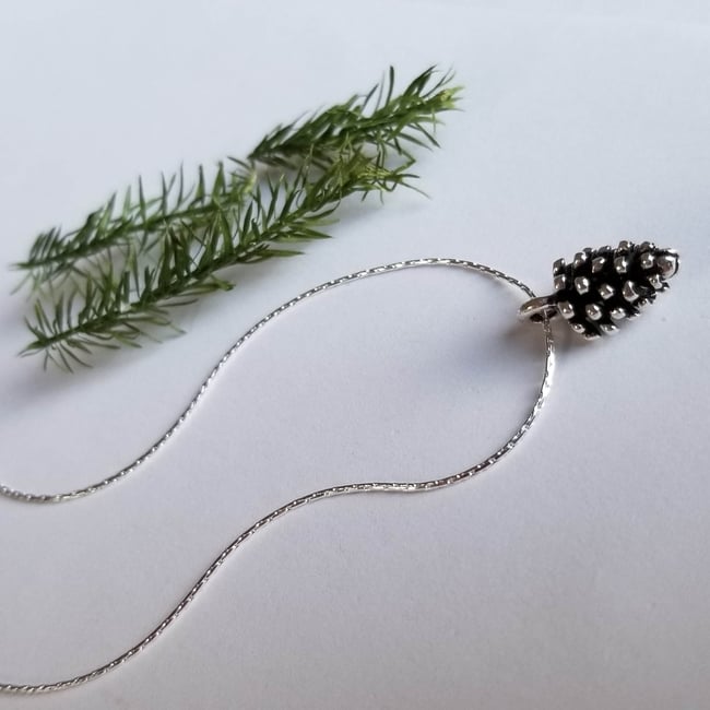 Simple Pine Cone Necklace (Antique Pewter)