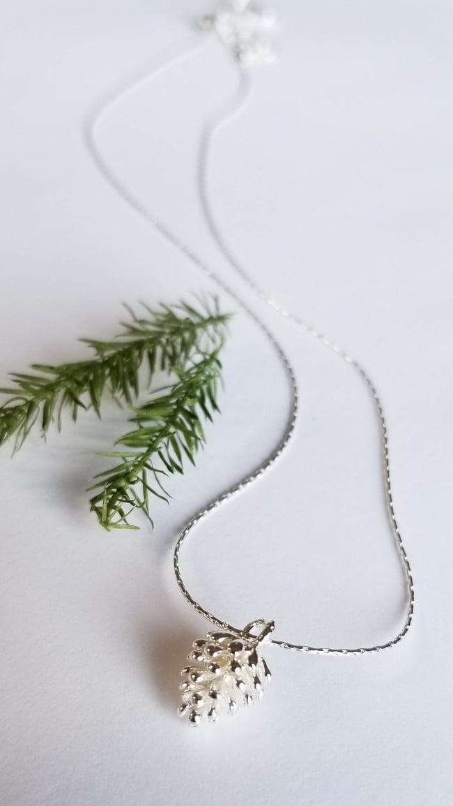 Simple Silver Pine Cone Necklace