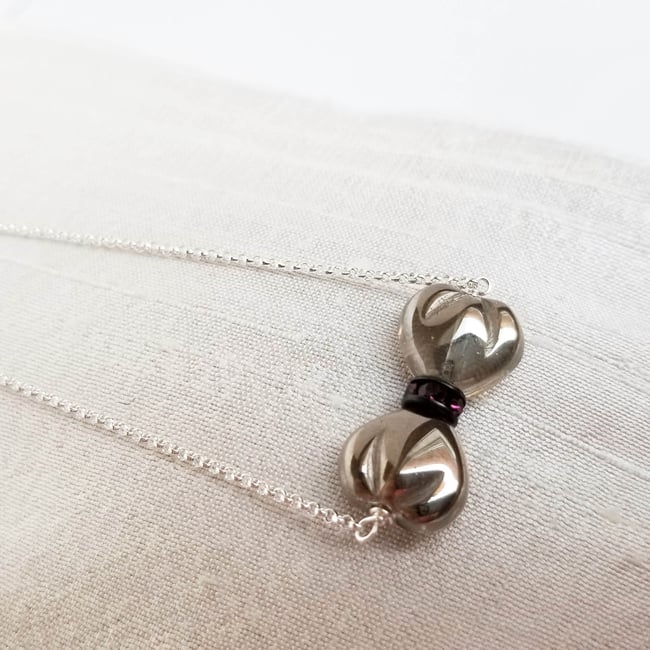 Tiny Bow Necklace (Pewter)