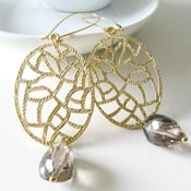 Image of gold-plated filigree smoky quartz earrings