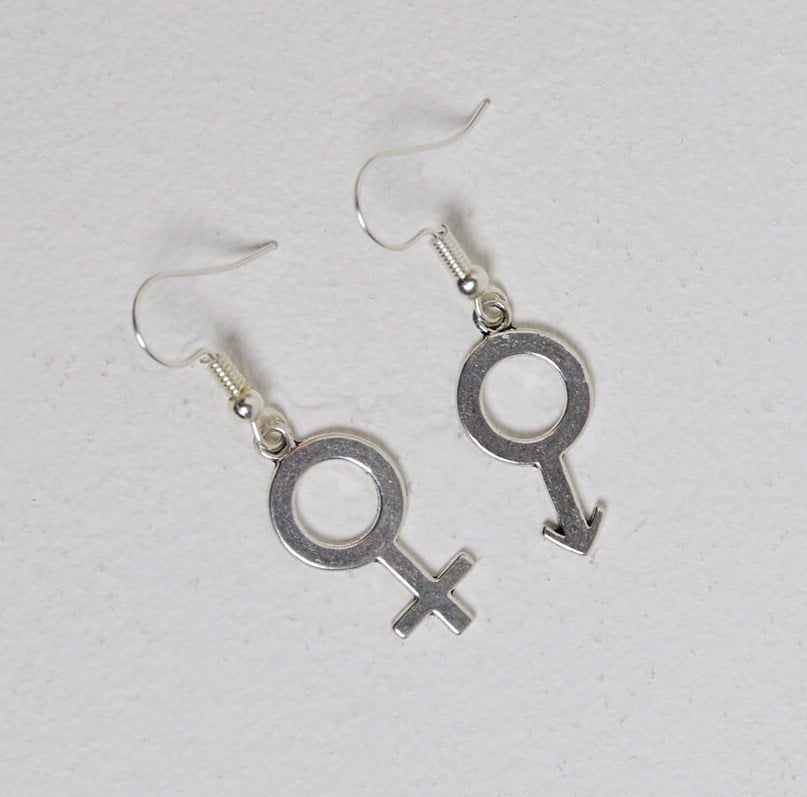 Image of Venus Female & Mars Male Symbol Silver Plated Hook Earrings