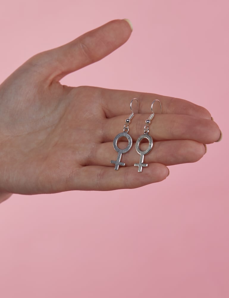Image of Venus Female Symbol Silver Plated Hook Earrings