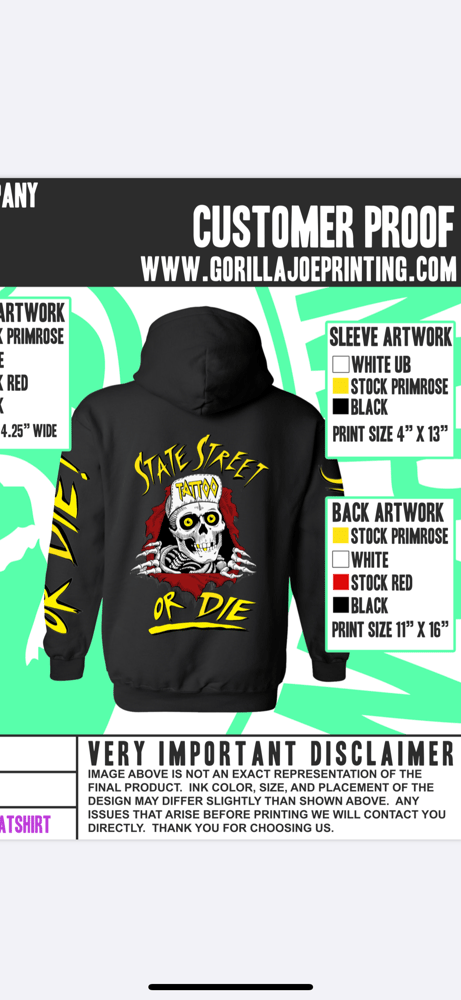 Image of State street or die zip up  hoodie 