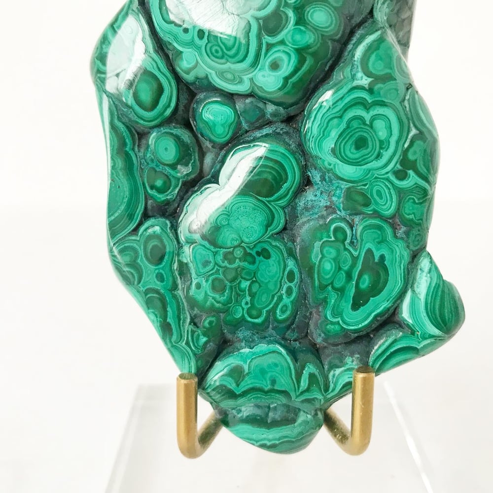 Image of Malachite no.31 + Lucite and Brass Stand Pairing