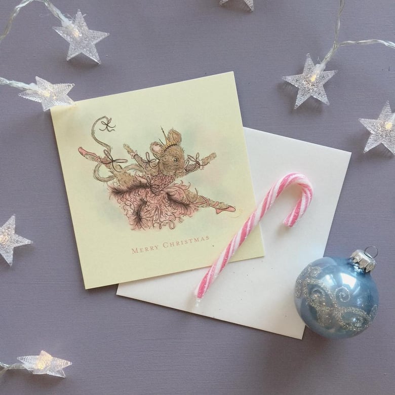Image of Sugar Plum Mouse Pack of 10 Pearl Oyster Christmas Cards - 148 x 148mm