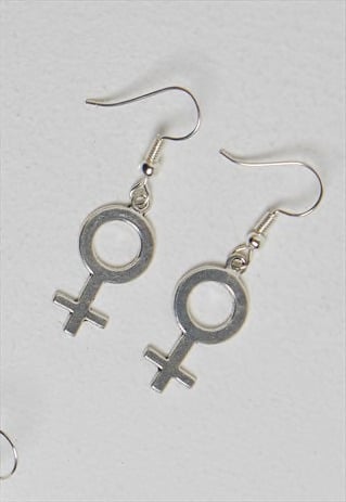 Image of Venus Female Symbol Silver Plated Hook Earrings