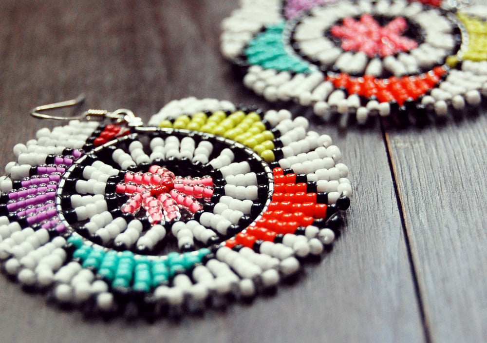 Navajo | Navajo Handmade Small Multi Colored Aztec Beaded Hoop Earring