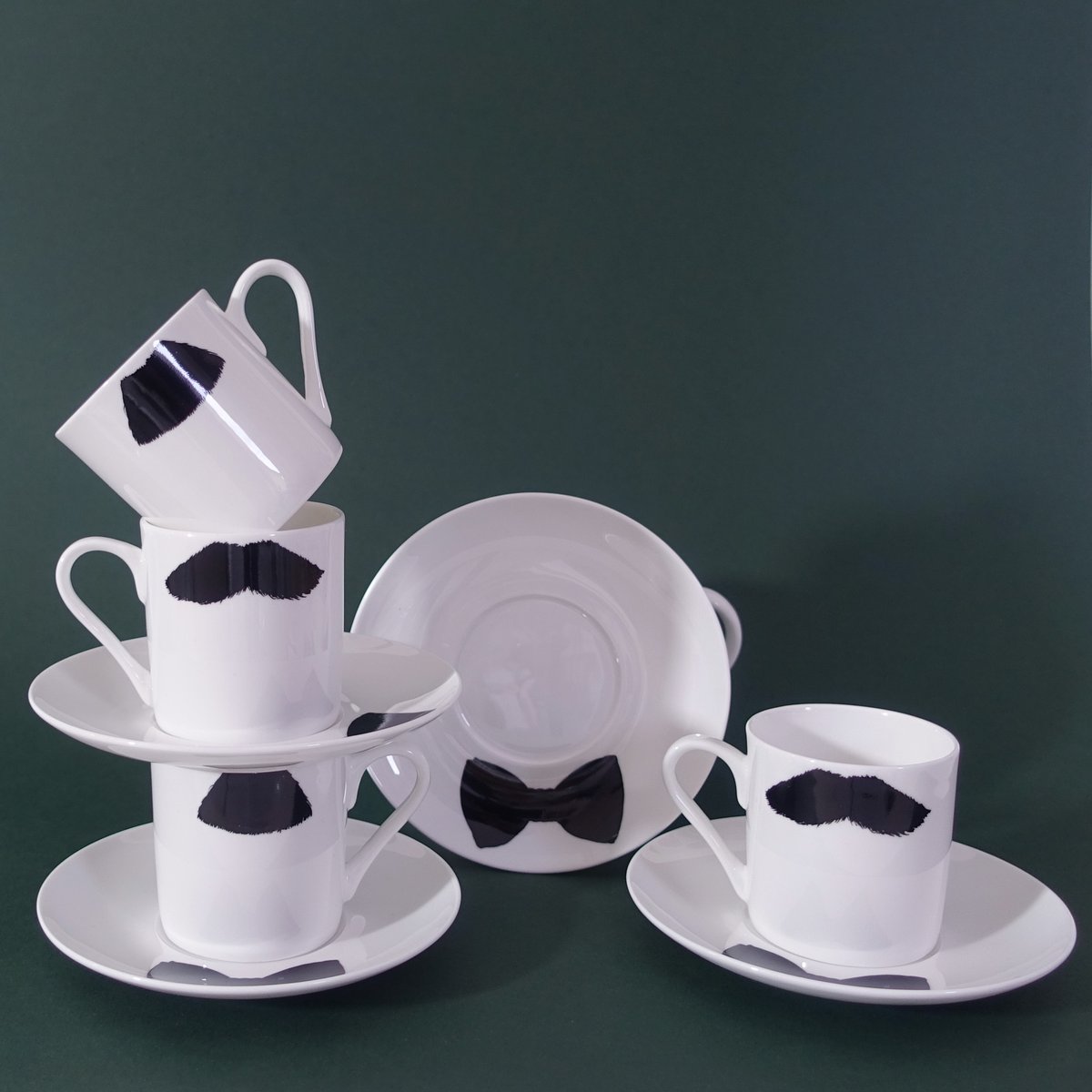Image of Charlie Chaplin & Mustafa Moustache Mug Moustache Espresso Cup & Saucer - Set Of 4