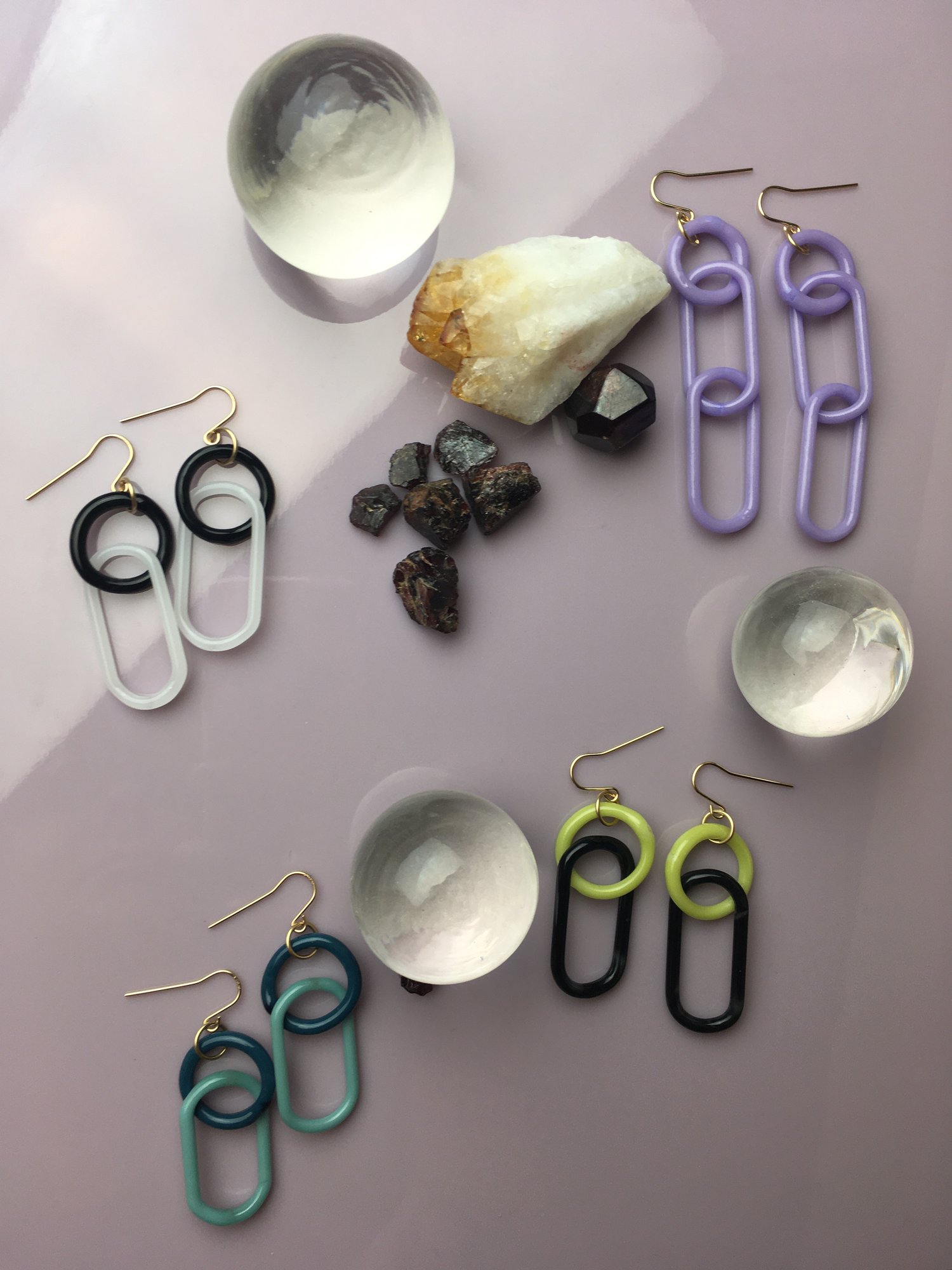 Image of Lavender triple link Earrings (o00)