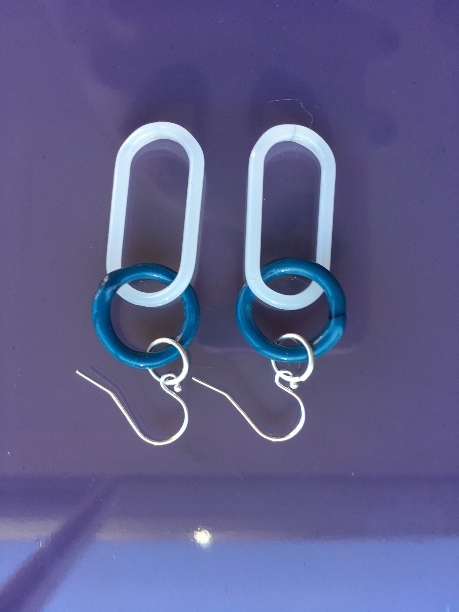Image of blue raz and milk double link earrings (o0)