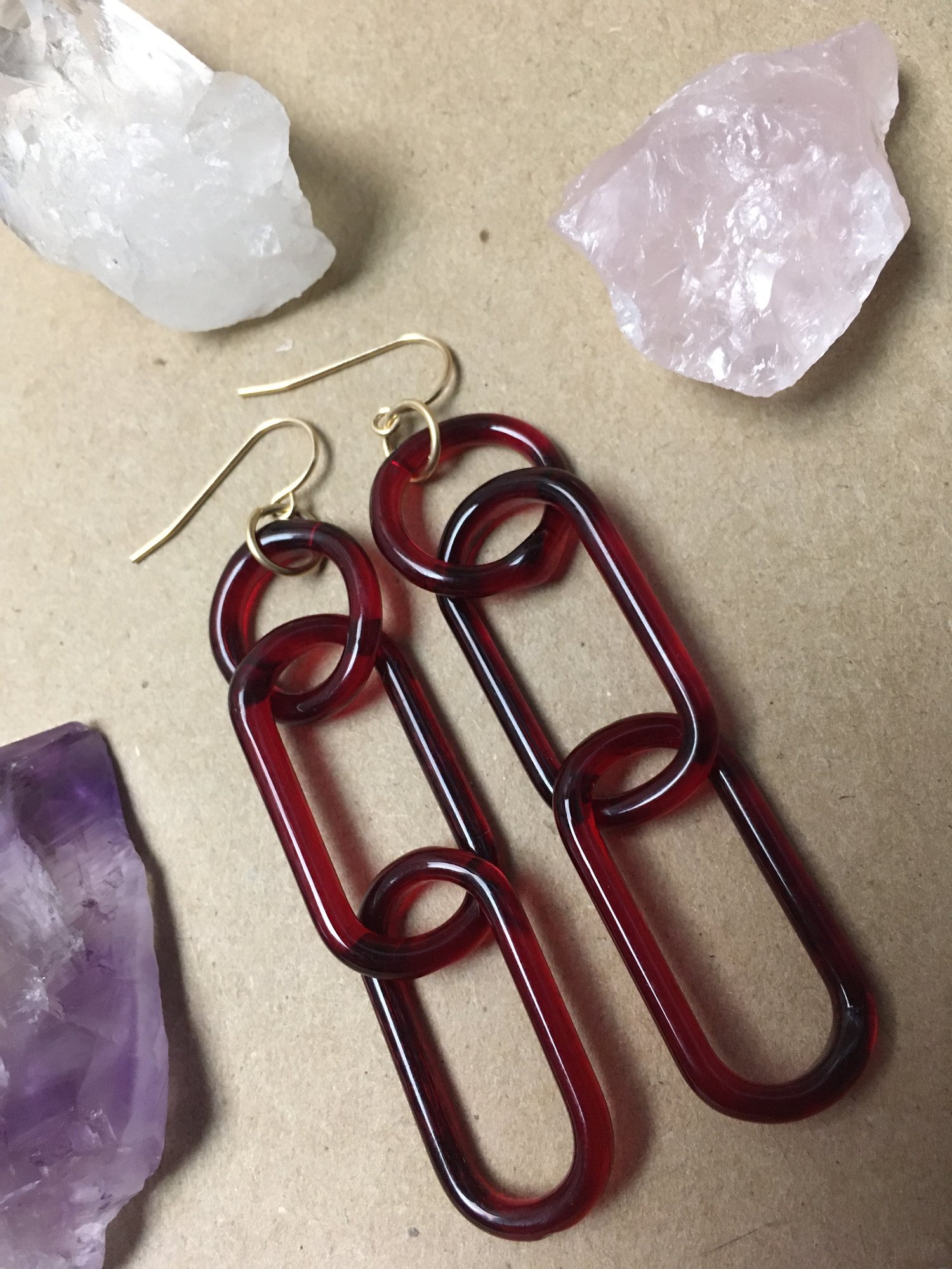 Image of Juicy Cherry triple link earrings (o00)