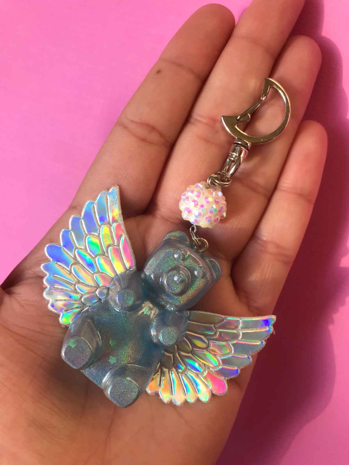 Image of Large Holo Resin Angel Gummy Bear with Silver Clasp