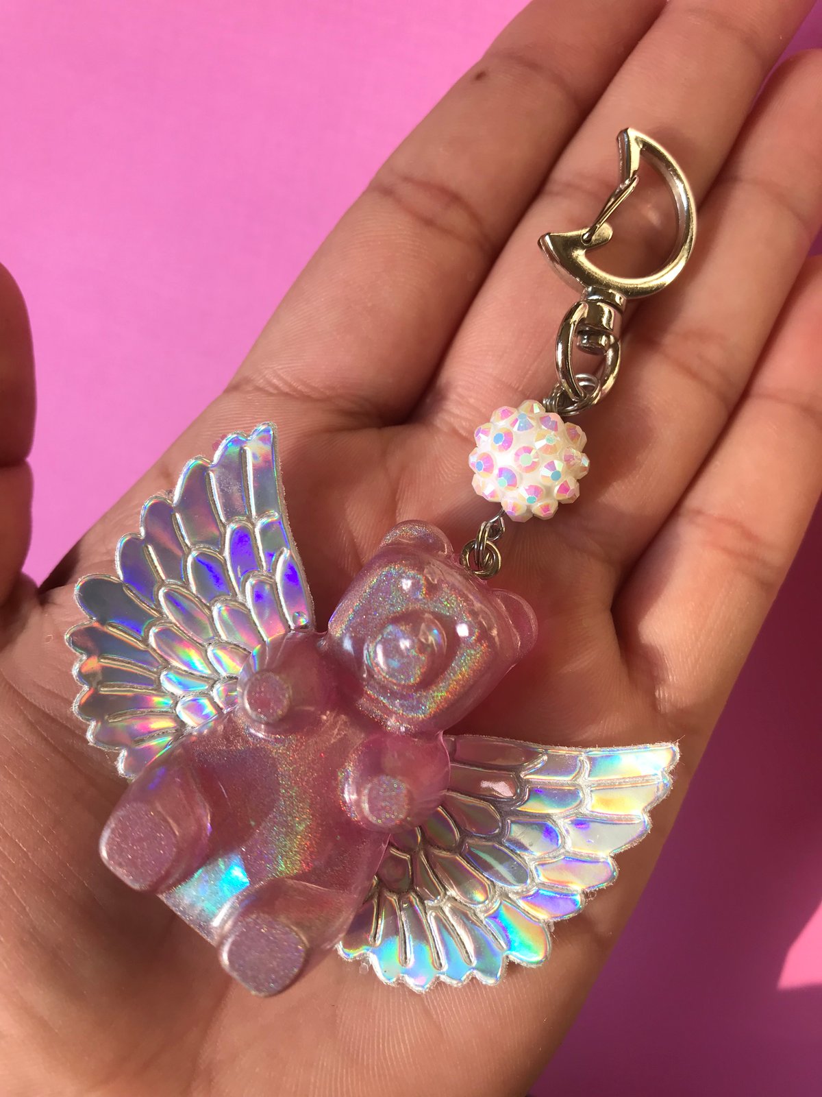 Image of Large Holo Resin Angel Gummy Bear with Silver Clasp