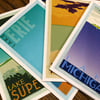 5x7 Great Lakes (Michigan, Ontario, Huron, Erie, Superior) Vintage Style Travel Art Greeting Cards