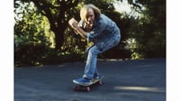 Tom Petty skateboarding, Encino, CA, 1988