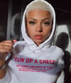 White “RUN UP A CHECK HOODIE.” Hoodie