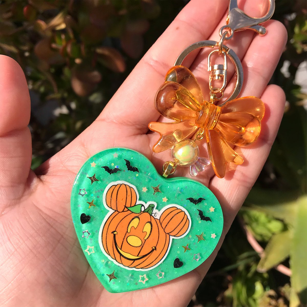 Image of Pumpkin Mickey Large Heart Charm Keychain