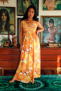 Image 2 of Baby doll maxi dress in Pushing daisies Orange and brown print 