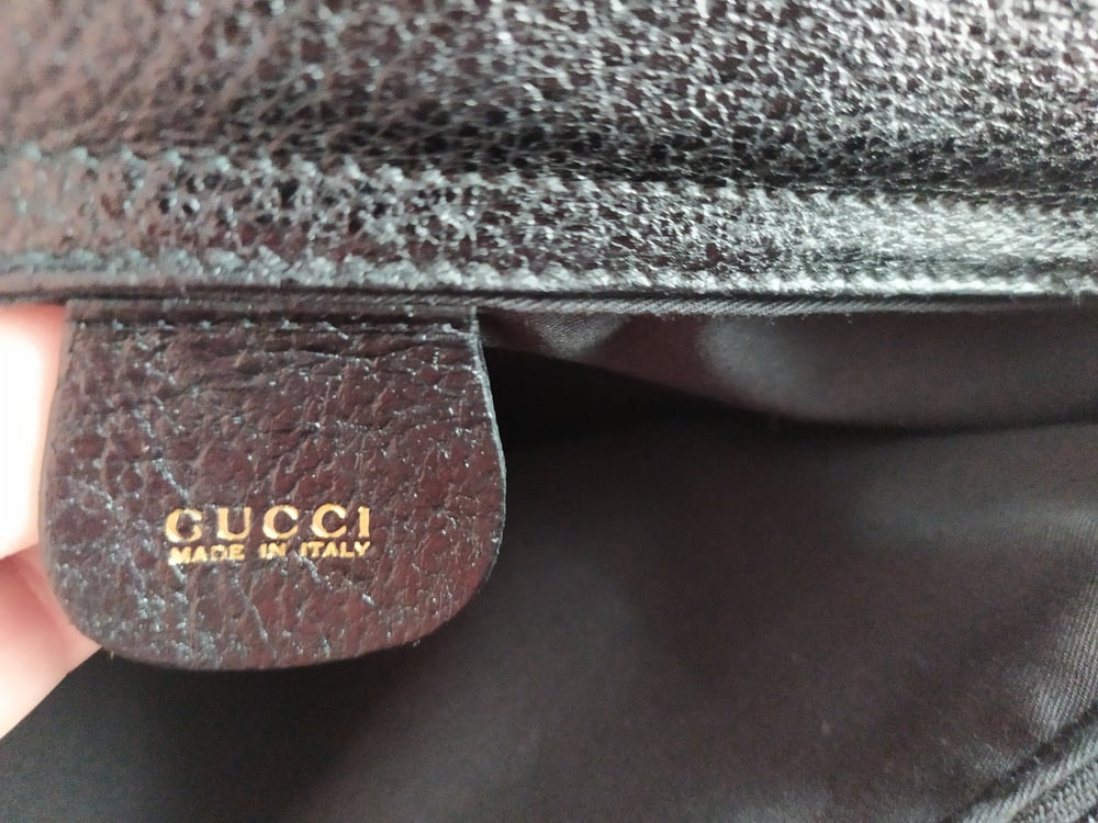 Image of Vintage Gucci black leather bamboo tote bag