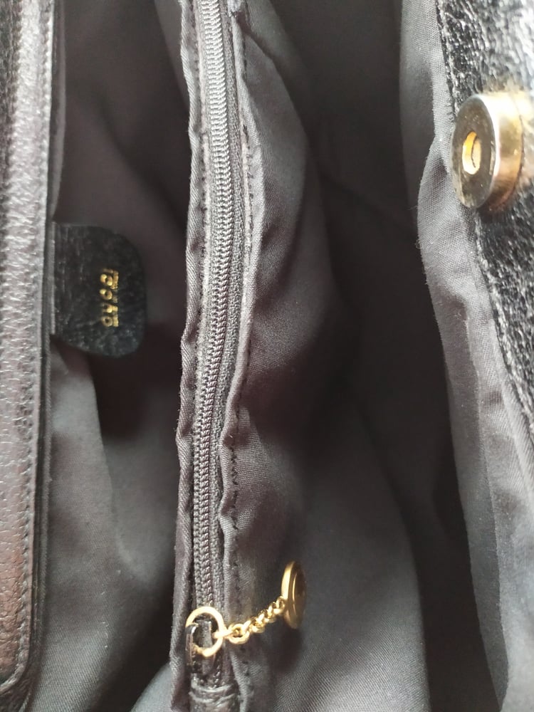 Image of Vintage Gucci black leather bamboo tote bag