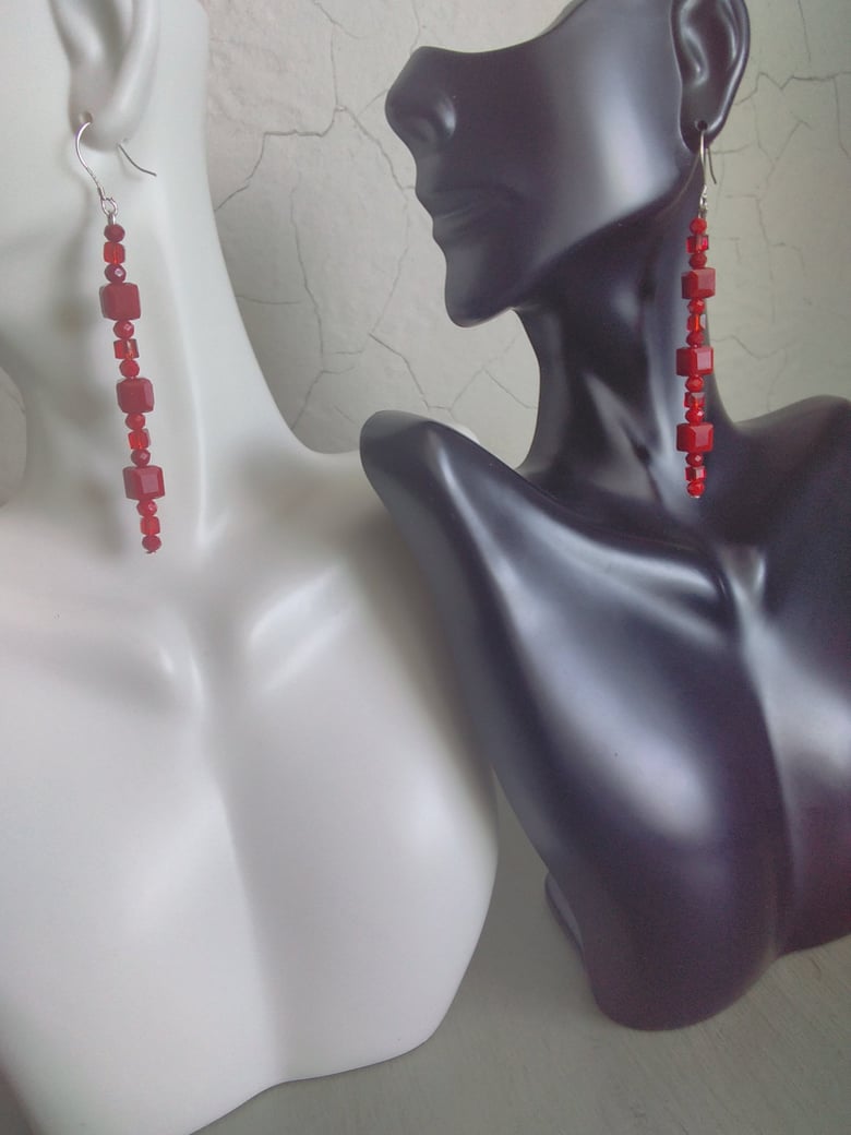 Image of RED CUBED EARRINGS