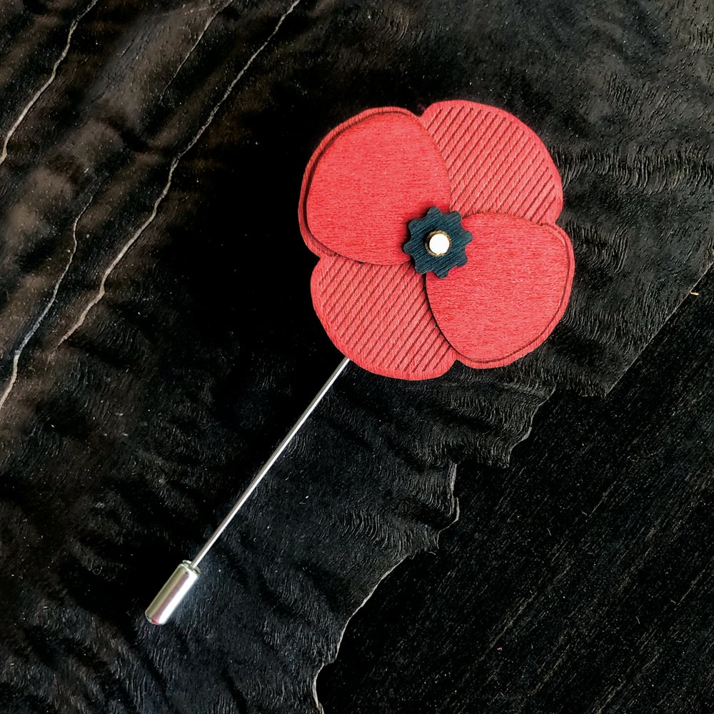 Image of Red Poppy Wood Lapel Pin - USA Rememberance Day