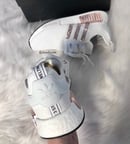 Image of Swarovski Adidas NMD R1 Casual Shoes Cloud White/Copper Metallic customized with Swarovski Crystals.