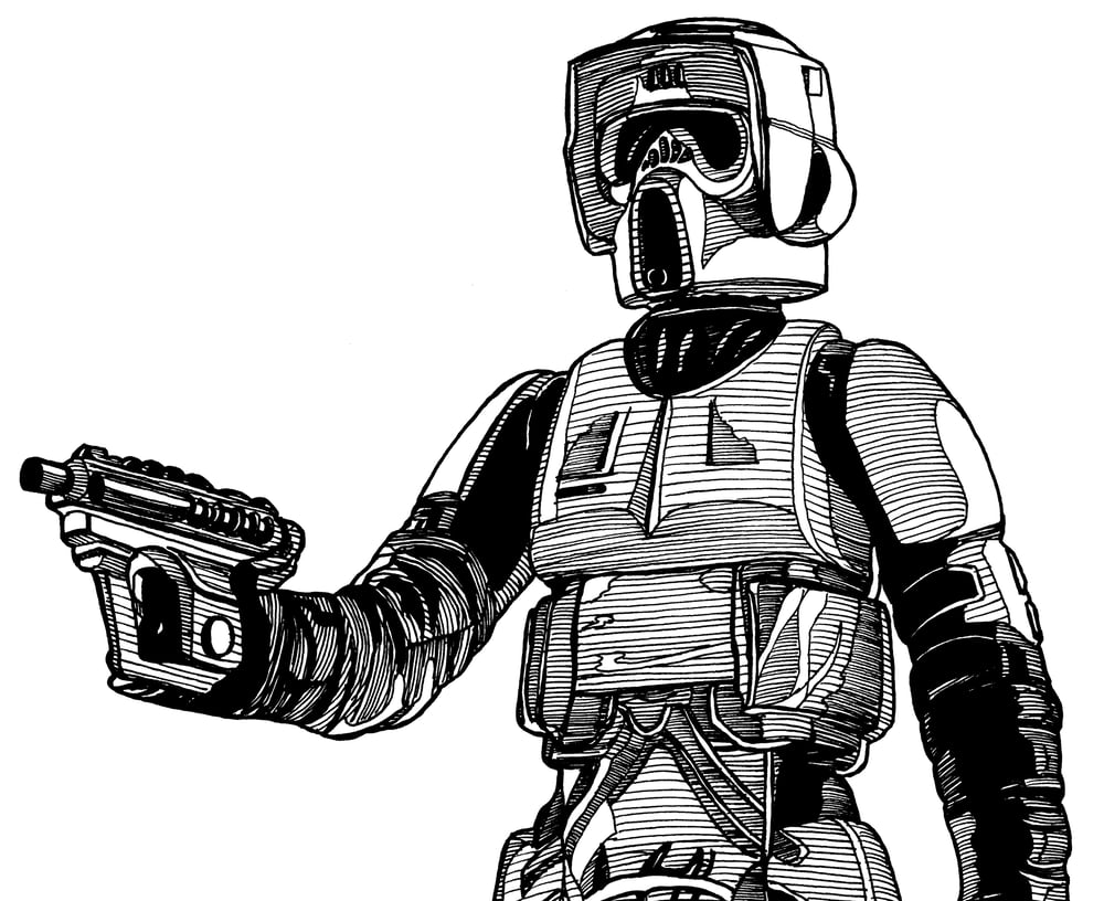 Image of Star Wars Biker Scout Original Ink Art