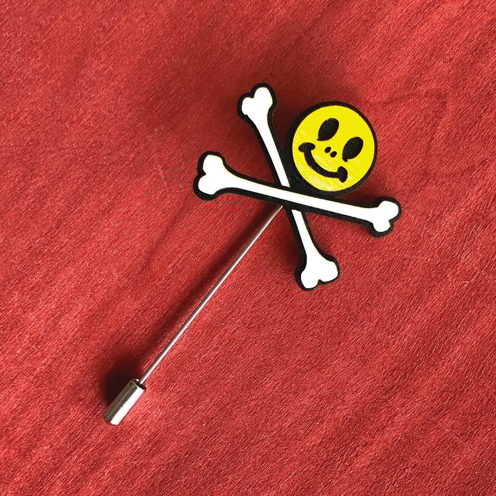 Image of Happy Bones Wood Lapel Pin