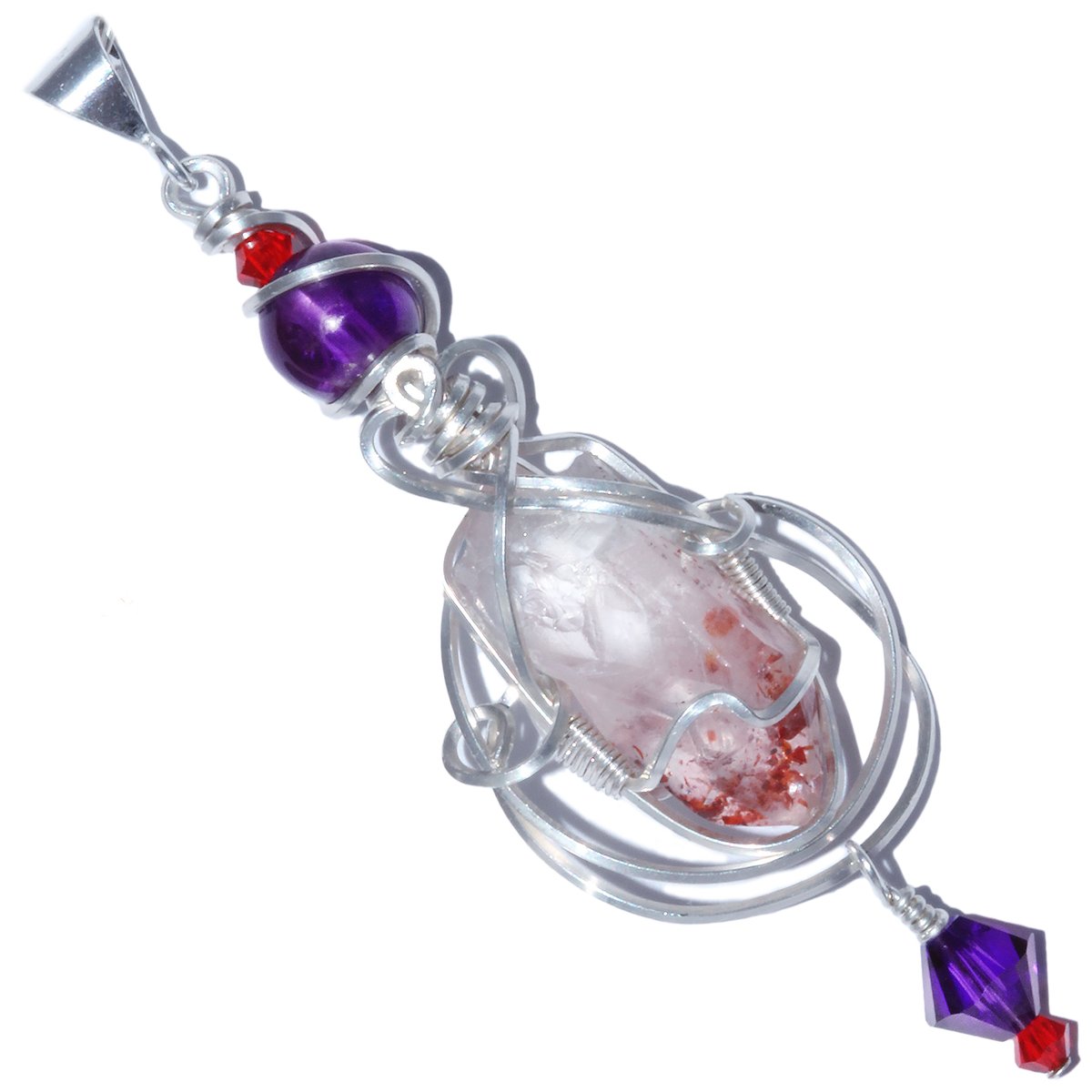 Harlequin Fire Quartz Crystal Wire Wrapped Pendant
