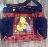 vtg navy blue & red pooh diaper bag 