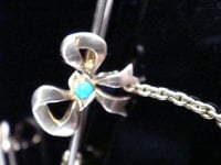 Image 2 of Edwardian 9ct yellow gold turquoise bow cloak brooch