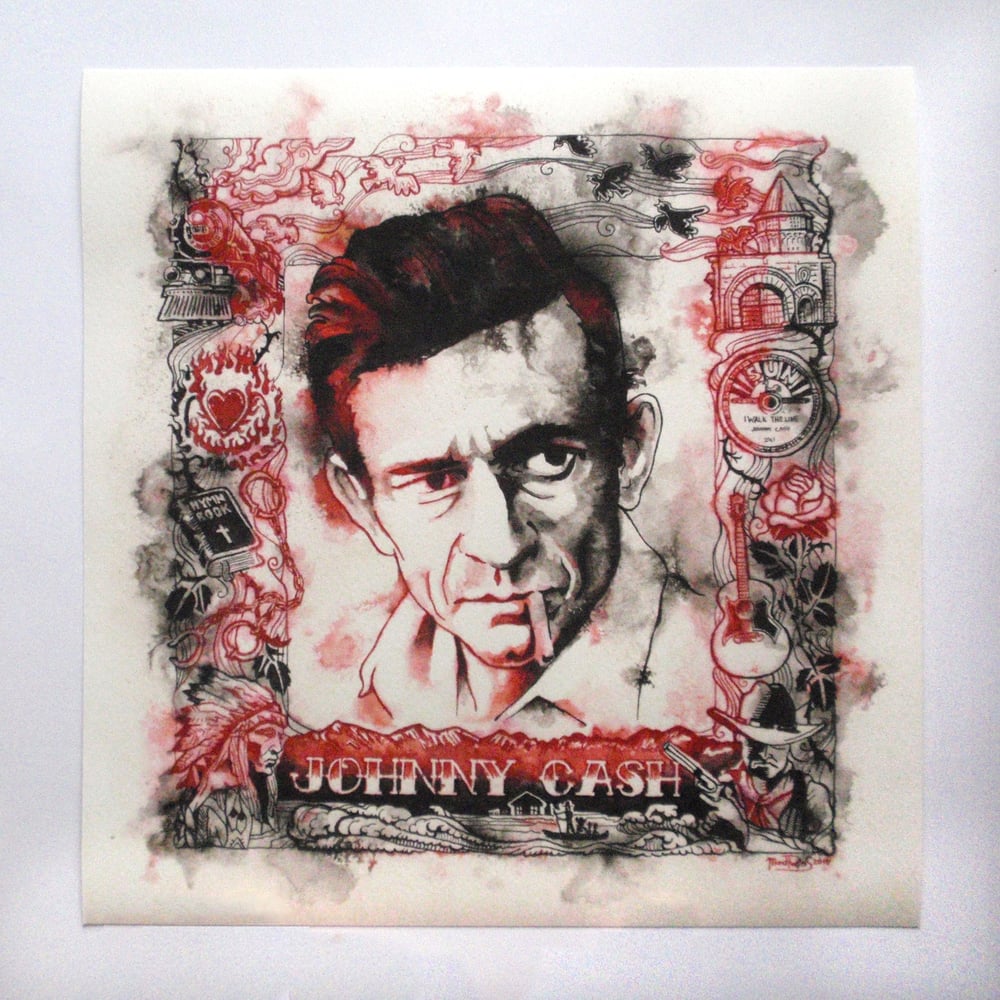 Johnny Cash Art Print Man In Black Country Music Wall Art Wet Ink Graphic Artwork Madtwinsart