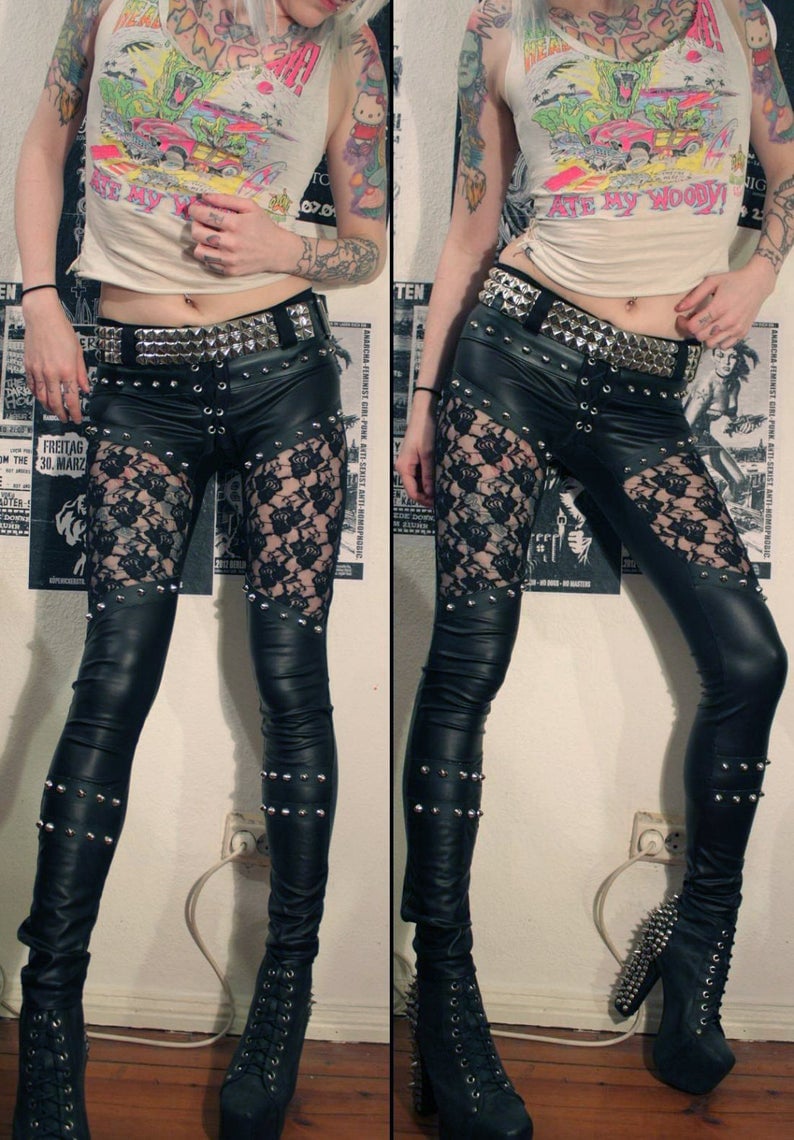 Image of Pants with lace and studs