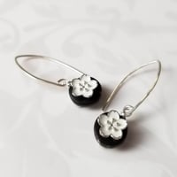 Image 3 of Black + White Flower Earrings