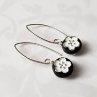 Image 2 of Black + White Flower Earrings