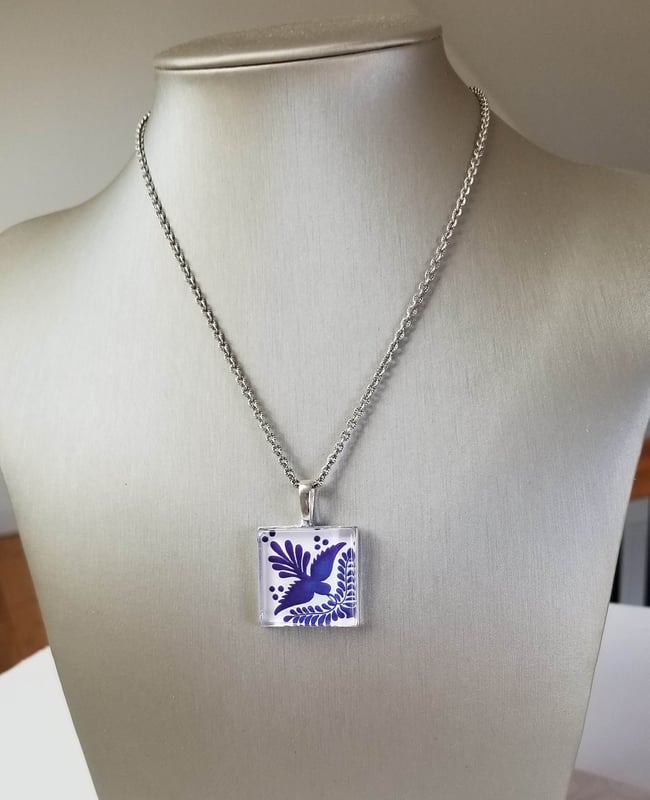 Blue Talavera Bird Tile Necklace