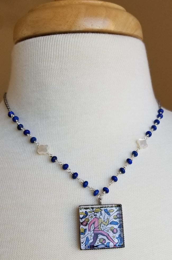 Folk Art Pendant with Lapis Chain